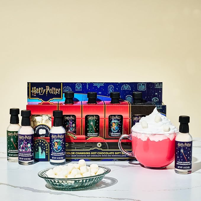 HARRY POTTER, Color Changing Hot Chocolate Gift Set, Includes 4 Bottles of Color Changing Hot Cocoa Mix and Marshmallows in Hogwarts Express Train Box