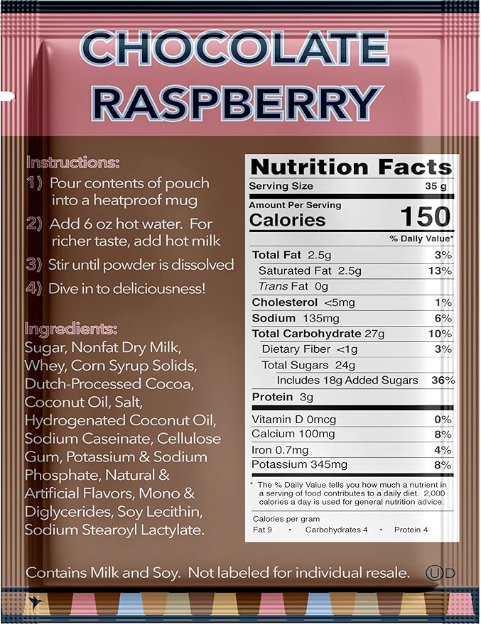 Double Donut Raspberry Hot Chocolate, Flavored Hot Chocolate Packets, Hot Cocoa Mix, 18 Count