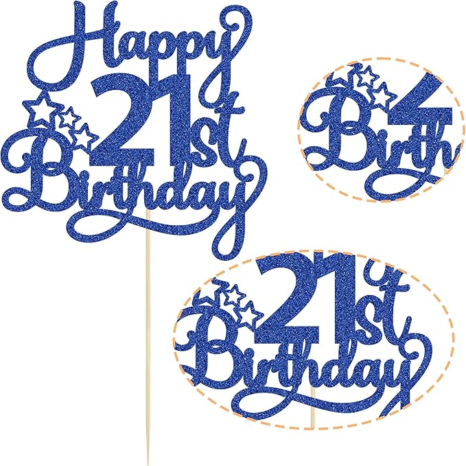 1 Pack Happy 21st Birthday Cake Topper Blue Glitter 21 & Fabulous Cheers to 21 Years Old Birthday Cake Pick for Celebrating 21st Birthday Anniversary Party Cake Decorations Supplies
