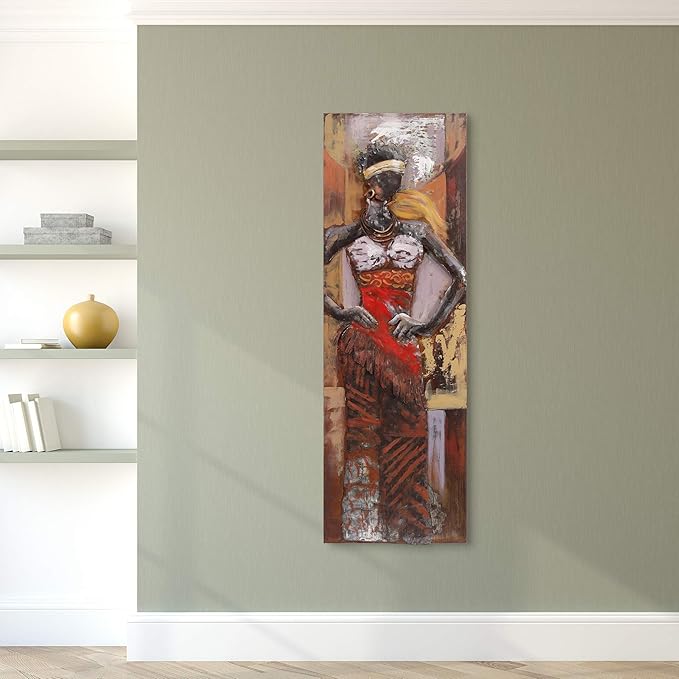 Empire Art Direct Mixed Media Iron Wall Sculpture, Hand Painted Dimensional Metal Wall Art, Ready to Hang, 60" x 20" (Miss-tic)