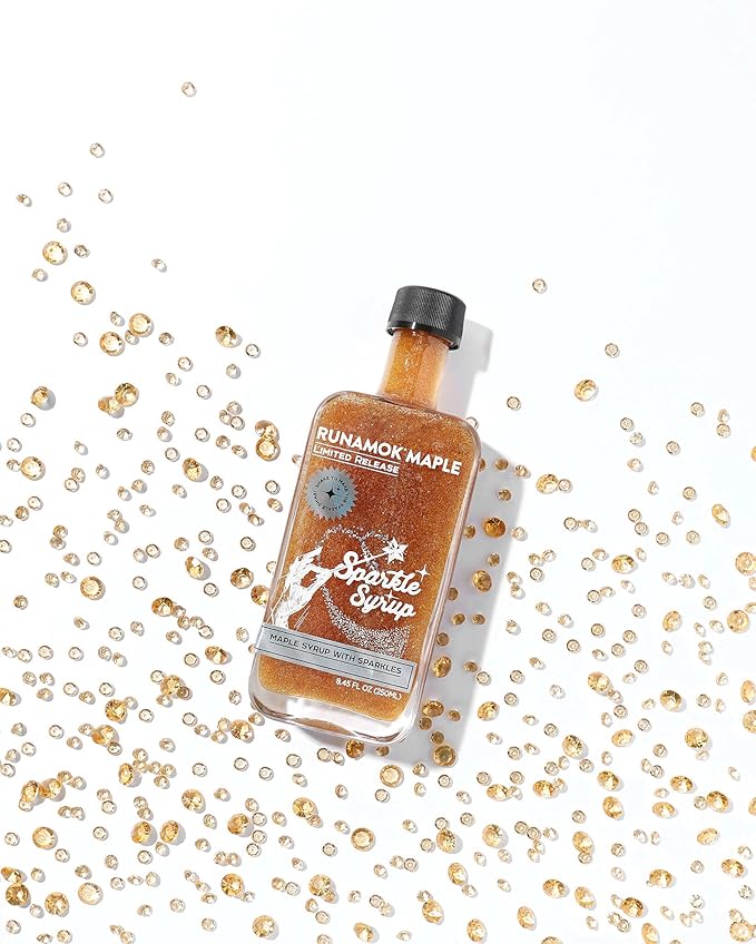 Runamok Sparkle Syrup - Maple Syrup Infused with Edible Sparkles, Perfect Pancake Syrup, Fun Vermont Maple Syrup for Beverages, Fresh Fruit & Dessert Toppings | 8.45 Fl Oz (250mL)