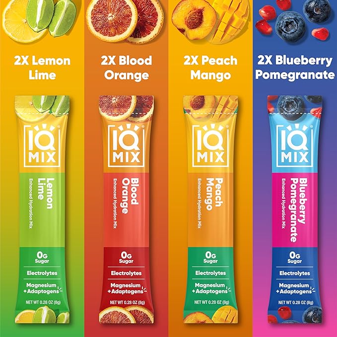 IQMIX Hydration Electrolyte Powder ??4-in-1 Formula for Hydration, Mental Clarity, Mood and Recovery ??Sugar-Free Drink Mix, Keto, Magnesium L-Threonate, Lion?™s Mane ??8 Count Sampler Pack