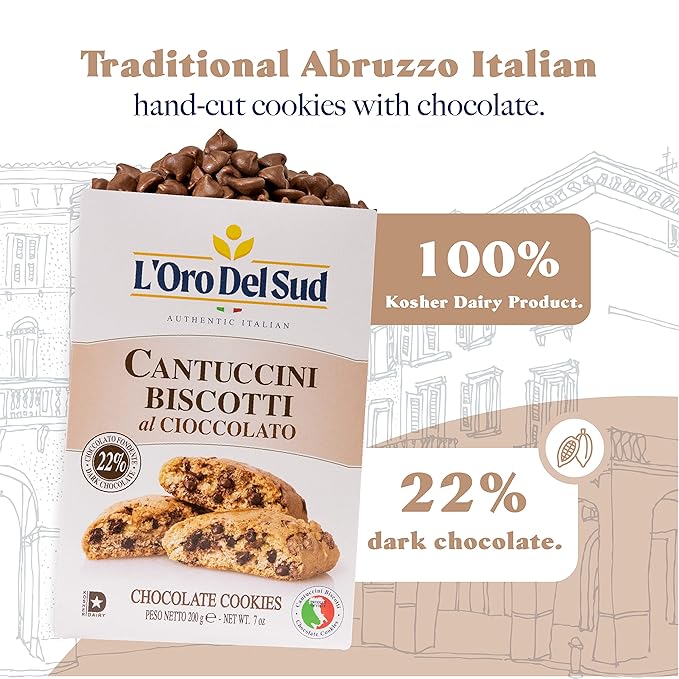 L'Oro Del Sud Chocolate Biscotti, Cantuccini d'Abruzzo, Italian Cookies Madewith Real Quality Ingredients, 200 Gm (7 oz)
