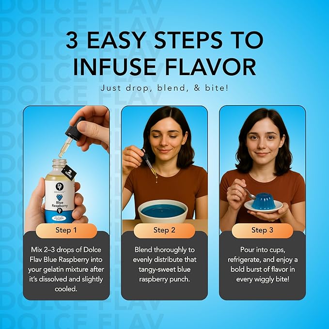 Dolce Flav Blue Raspberry Extract ??2 Ounce Oil-Soluble Kosher, Sugar-Free, Concentrated Blue Raspberry Flavoring for Baking, Chocolates & Desserts, Includes Measured Dropper