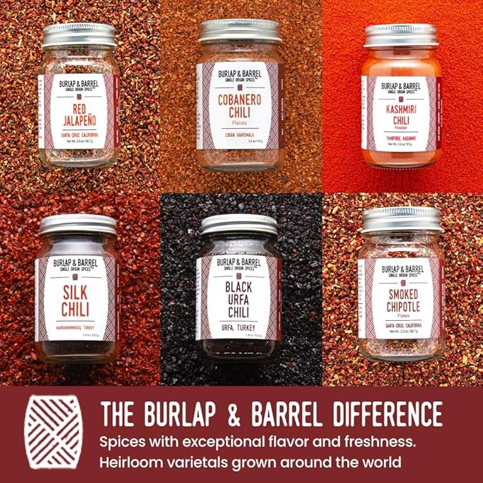 Burlap & Barrel Chili 6-Pack Gift Set- As Seen on Shark Tank! 6 of Our Favorite Chilis From Around the World- Includes Mild, Medium & Hot Chilis - 6 Full Size Jars