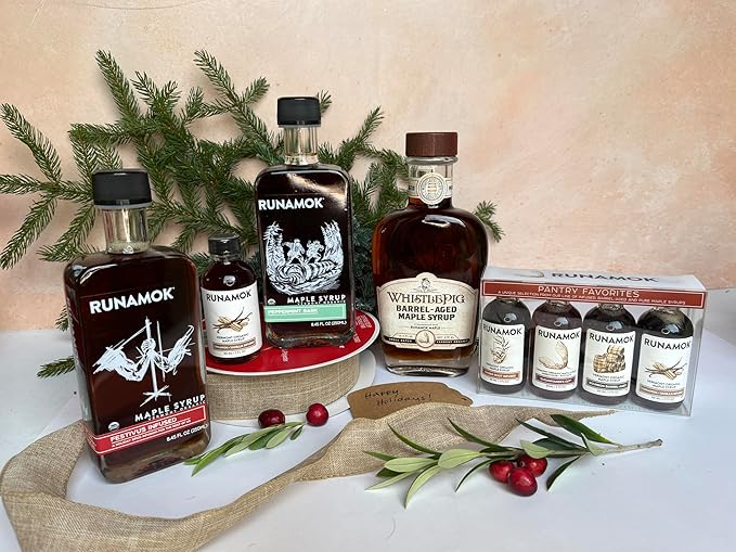 Runamok Maple Peppermint Bark Infused Maple Syrup - Authentic & Real Vermont Maple Syrup | Gluten Free & Natural Sweetener | Great Christmas Holiday Gift for Foodies! Breakfast, Coffee, Pancakes Maple Syrup | 8.45 Fl Oz (250mL)