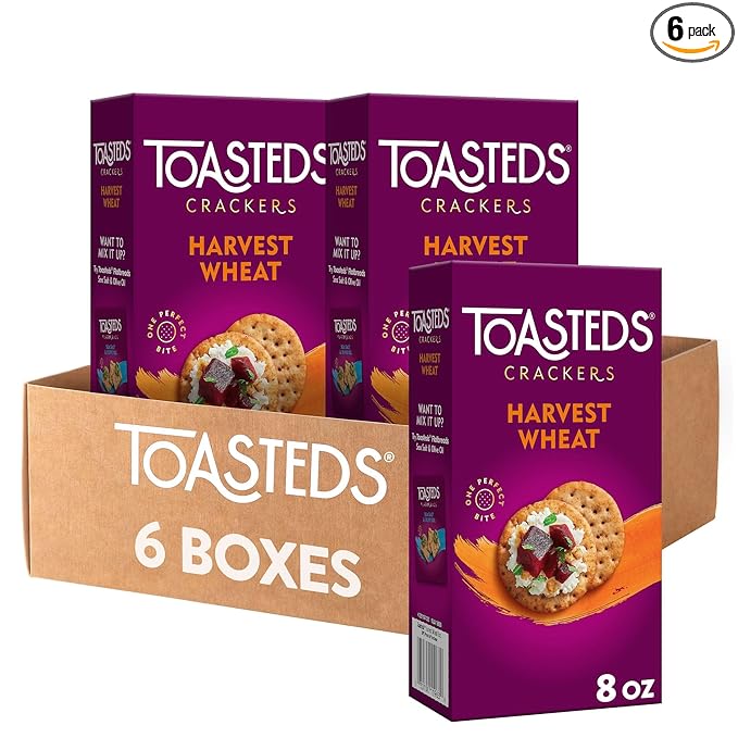 Toasteds Crackers, Party Snacks, Lunch Snacks, Harvest Wheat (6 Boxes)