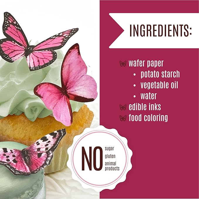Sugar Robot Inc. Edible Butterflies for Cake Decorating - Small Size, Premium Crafted in the USA - Butterfly Cake and Cupcake Toppers, Decoration (Pink)