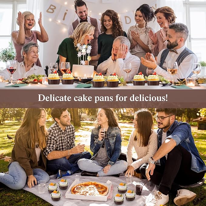 Gejoy 400 Pcs Aluminum Foil Baking Cups with Lids 5 oz Disposable Ramekins Mini Cake Pans Creme Brulee Cupcake Liners Muffin Tins Flan Mold Dessert Container for Wedding(Brown,Classic)