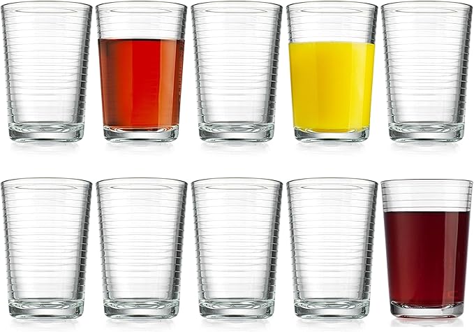 Glaver's Juice Glasses 7 oz. Set of 10 Glass Cups ??Beverage Water Tumblers For Home and Bar, Water, Cocktails, Iced tea. Kids Friendly Dishwasher Safe.