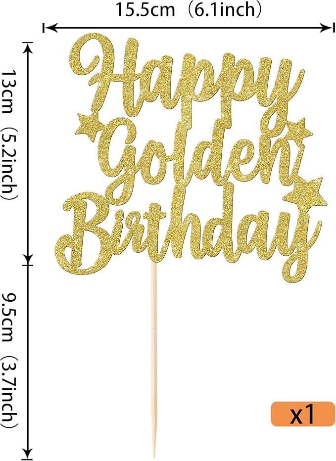 Rsstarxi 1 Pack Happy Golden Birthday Cake Topper Glitter Golden Birthday Party Cake Decoration 14th 16th 18th 30th 50th 60th Birthday Cake Picks for Kids Adults Birthday Party Decorations