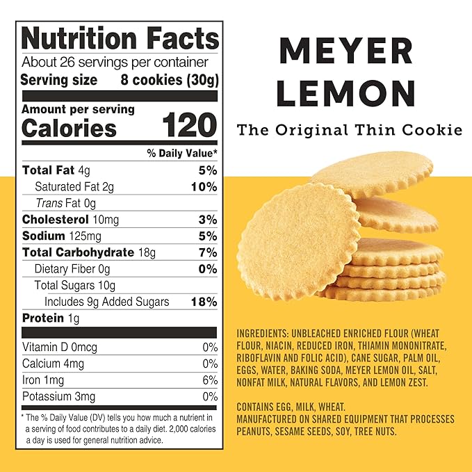 Dewey’s Bakery Meyer Lemon Moravian Style Cookie Thins, Bakery Fresh with Real Simple Ingredients, Low Calorie Snack, No Artificial Flavors, Synthetic Colors or Preservatives, 28oz (Pack of 1)