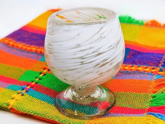 Authentic Mexican Tequila Hand Blown Shot Glasses - Set of 4-2 oz - Mini Glass Snifters - Heavy Base - Cognac (White Swirl)