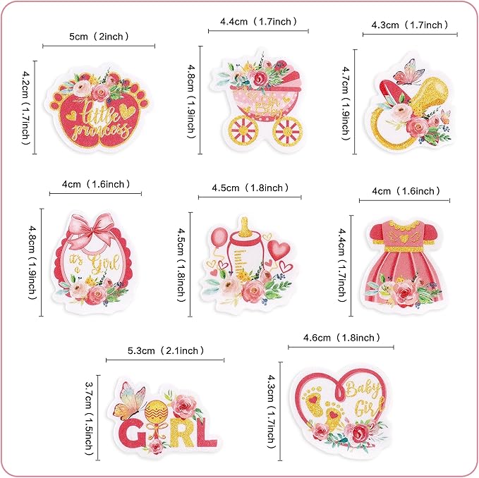 40Cyodoos 40Pcs Edible Pink Rose Gold Baby Shower Cupcake Toppers for Girls Floral It's a Girl Gender Reveal Party Girl Birthday Party Supplies