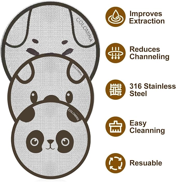 53.5mm Espresso Puck Screen 3-Pack, Lower Shower Screen, Metal Coffee Reusable Filter for 54mm Espresso Portafilter Basket, 1.7 Thickness(Cute Animal)