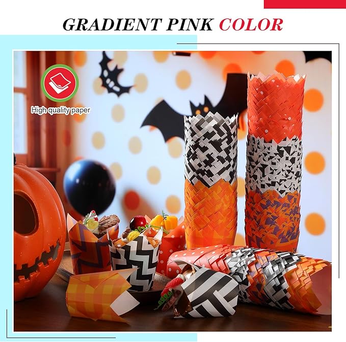 500 Counts Halloween Tulip Cupcake Liners Baking Paper Cups Wrappers Birthday Party Muffin Cupcake Baking Liners Grease Proof Cake Liner Holders for Halloween Party Supplies(Classic)