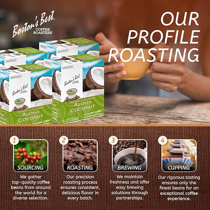 Bostonโs Best - Aloha Coconut Flavored Delicious Gourmet Coffee Compatible with Keurig Coffee Maker, 24 Count (Pack of 4)