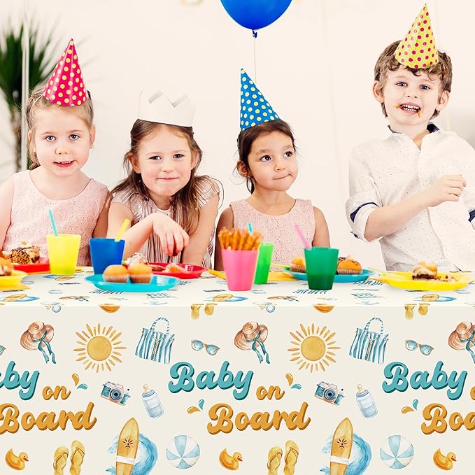 Baby on Board Baby Shower Party Tablecloths - 3Pcs Splish Splash Baby Bash Birthday Table Cover Party Decorations, Rectangular Plastic Disposable Table Cloth Decor for Birthday Summer Event