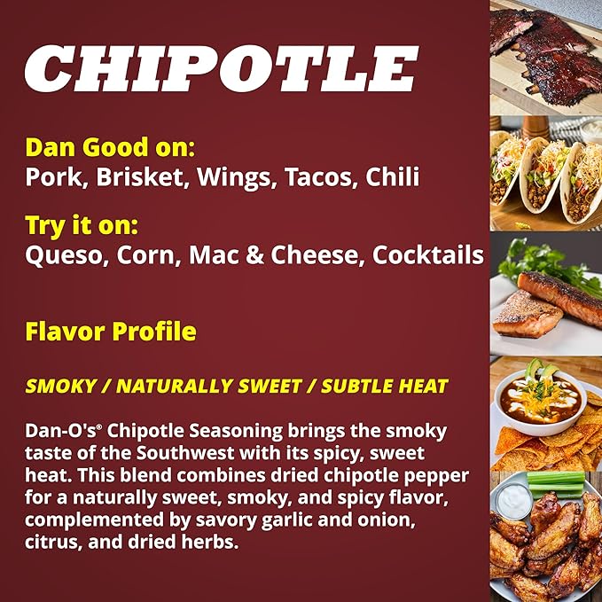 Dan-O's Chipotle Seasoning, 8.9 oz Bottle, All Purpose Seasoning for Chicken Wings, Pork, Brisket, Tacos and More, Sugar Free, Zero Calorie, Use this Spice Blend to Craft a Marinade, Dry Rub or Sauce