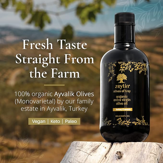 Zeytin Organic Olive Oil Extra Virgin - GOLD MEDAL & Early Harvest - Fresh 2024 Harvest, Bottled in Jan 2025 - New Luxury Packaging - Keto & Cold Pressed - Buttery & Smooth (16.9fl oz - 1 Pack)