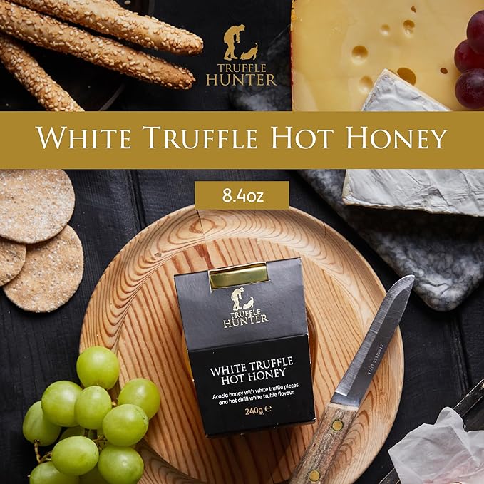 TruffleHunter - White Truffle Hot Honey - Acacia Honey with Truffle Pieces & Chilli Condiment - 8.4oz