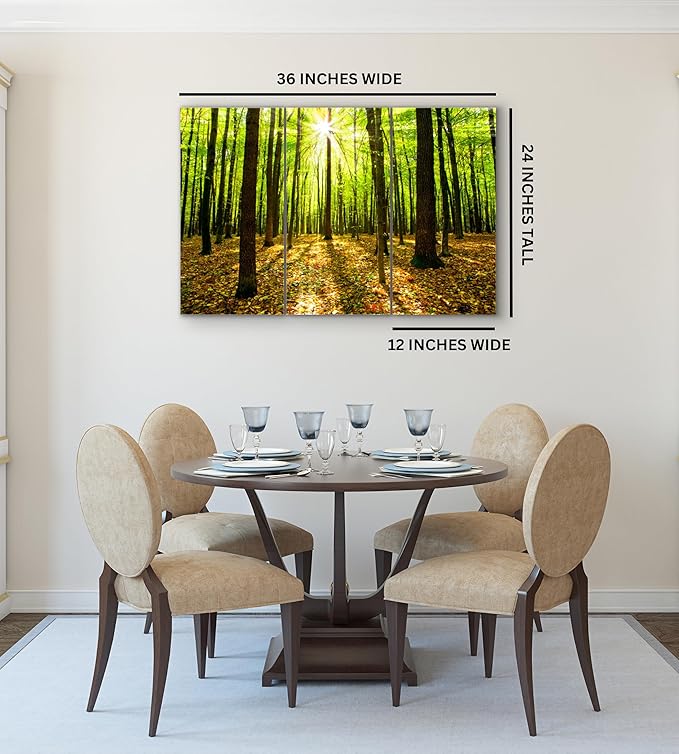 Forest Wall Art Decor - 3 Piece Set, Decorative Framed Green Tree Canvas Art Multi Panel Split Prints for Living Room, Kitchen, Bedroom, Office & Home Decor Gift