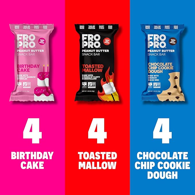 FROPRO Plant Protein Snack Bars - Plant Based Protein Bars, All-Natural, Gluten, Dairy, & Soy Free, High Protein Bars with Low Calories | Sweet Tooth Sampler, 12 Pack