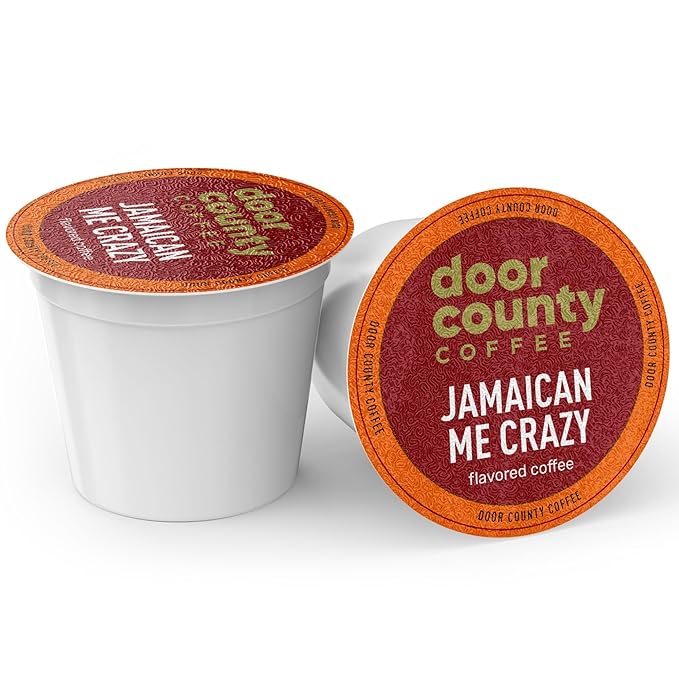 Door County Coffee Jamaican Me Crazyì§?- Medium Roast Rum & Vanilla Flavored Ground Coffee, Single Serve Cups