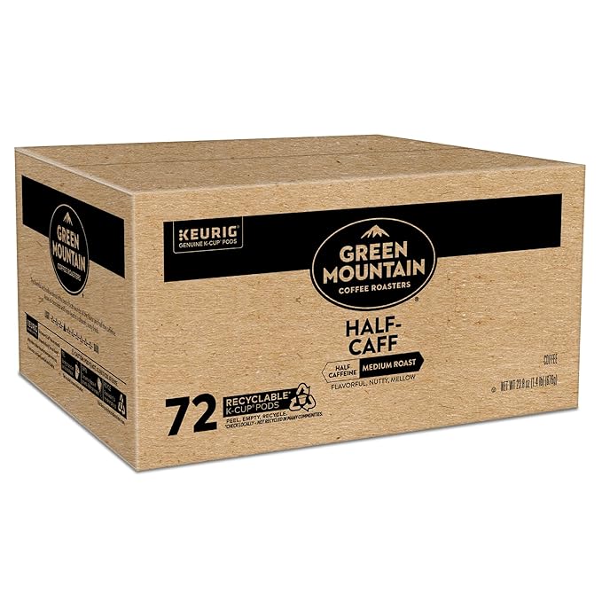 Green Mountain Coffee Roasters Half Caff Keurig Single-Serve K-Cup pods, Medium Roast Coffee, 72 Count