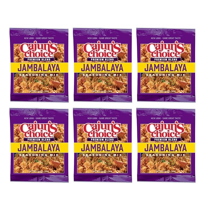 Cajun's Choice Jambalaya Seasoning Mix - 0.42 oz Packets, Pack of 6, Gluten-Free, No MSG, Authentic Louisiana Creole Spice for Chicken, Shrimp & Sausage