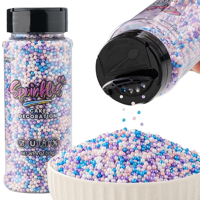 Mermaid Pastel Nonpareils Sprinkles, 4oz Edible Pink Blue and Purple Pearl Sprinkles for Ice Cream Toppings Cupcake Cake Chocolate Decoration, Wedding Party Cookies Baking Dessert Food Supplies