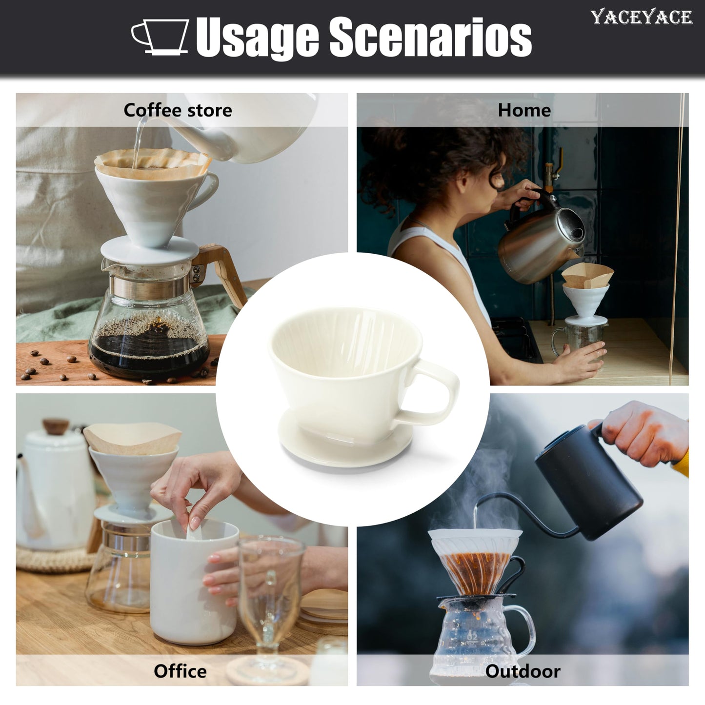 Ceramic Pour Over Coffee Dripper, Small Ceramic Pour Over, Off White