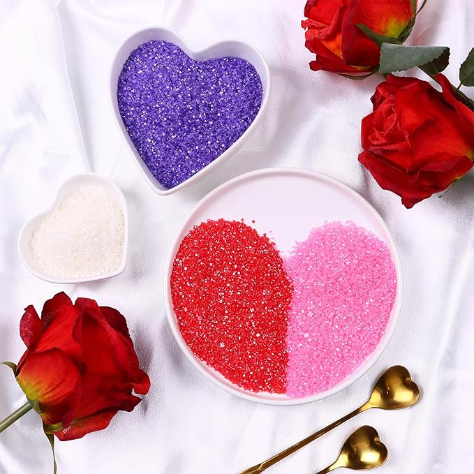 Valentine Sanding Sugar Edible Pink Red Purple Sugar Sprinkles for Cake Decorating Crystal Candy Sparkling Sanding Sugar for Cupcake Toppers Cookie Decorations Wedding Party Celebrations 6.5oz
