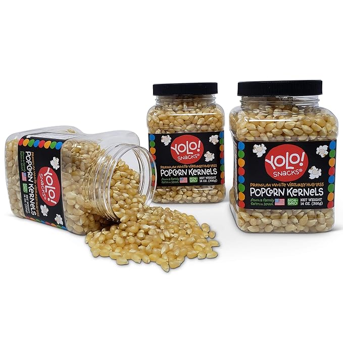 YOLO! Snacks - Gourmet White Virtually Hulless Popcorn Kernels - Small Kernels - Non-GMO - 14oz (3 Pack)