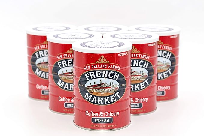 French Market Coffee & Chicory Dark Roast Ground Coffee, 12oz Can (Pack of 6)