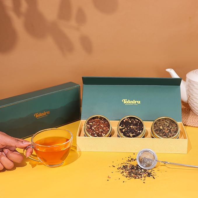 Teaniru, Grandeur Tea Collection – Pack of 200 | Loose Leaf Tea Sampler Gift | 3 Flavored Tea - Black, Herbal & Green Tea | Loose Leaf Tea Gift Set for Corporate Gifting