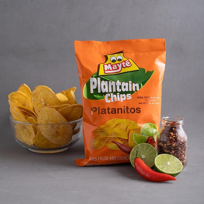 Mayté Plantain Chips – Chili Lemon, 30 Individual Packs (3oz Each) – Non-GMO, Gluten-Free, Kosher, Healthy Snacks – No Preservatives or Artificial Colors