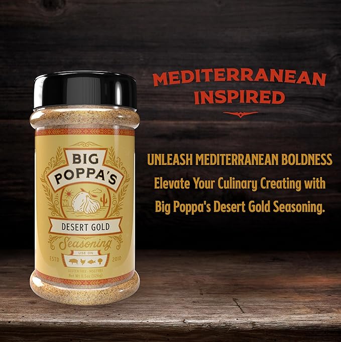 Big Poppa’s Desert Gold Seasoning — Irresistible Lemon & Mediterranean Flavors Blend — Gluten-Free Spice Mix — Chicken & Fish Seasoning for Cooking with Citrus Flavor (11.5 Oz)