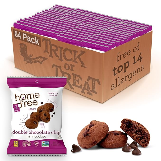Homefree Treats You Can Trust Gluten Free Mini Cookies, Single Serve, Double Chocolate Chip, 0.95 Ounce (Pack of 64)