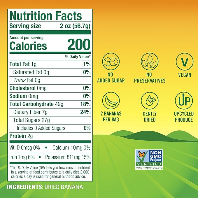BranchOut Chewy Banana Slices, No Sugar Added, GentleDry Locks in Nutrition, Better than Freeze Dried Banana Chips, Healthy Vegan Fruit Snacks for Kids & Adults, 2 oz Snack Size (Pack of 8)