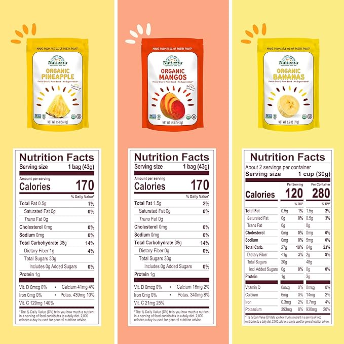 NATIERRA Organic Freeze-Dried Pineapple, Banana & Mango | USDA Organic, Non-GMO & Vegan | Variety Pack (of 3)