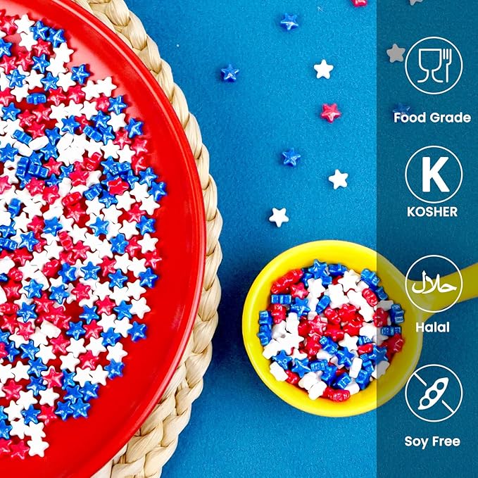 Patriotic Sprinkles, 4th of July, Red White Blue Sprinkles for Cake Decorating, 110g/3.88oz, Cupcake Decoration, Ice Cream Toppings