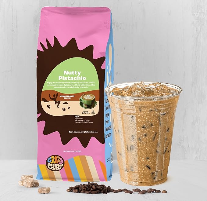 Crazy Cups Flavored Ground Coffee, Pistachio Coffee in 10 oz Bag, For Brewing Hot or Iced