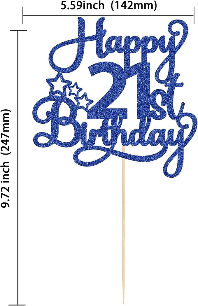 1 Pack Happy 21st Birthday Cake Topper Blue Glitter 21 & Fabulous Cheers to 21 Years Old Birthday Cake Pick for Celebrating 21st Birthday Anniversary Party Cake Decorations Supplies