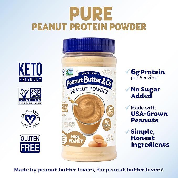 Peanut Butter & Co. Pure Peanut Powder, Non-GMO Project Verified, Gluten Free, Vegan, 6.5 Ounce Jars, Pack of 6