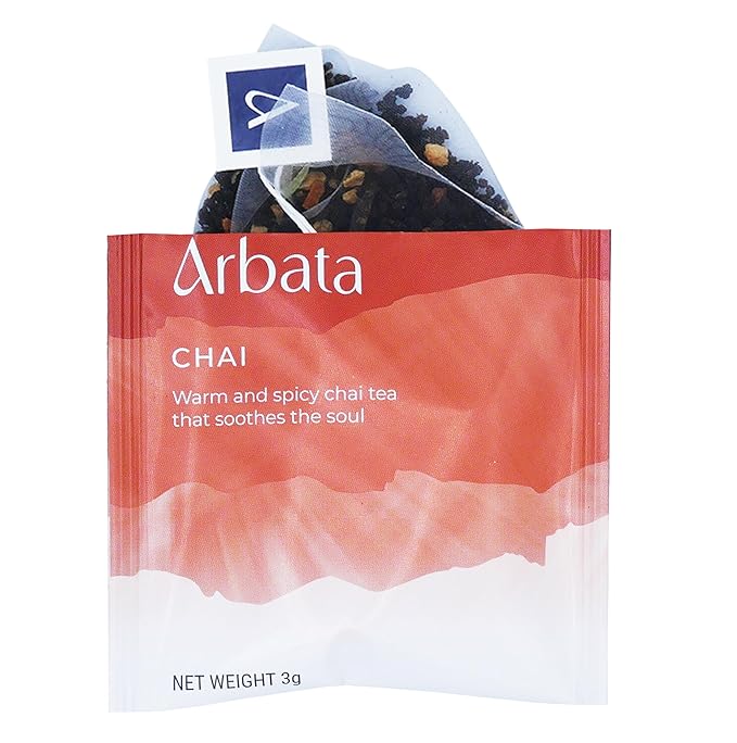 Arbata Chai Tea, 12 Pyramid Tea Bags Caffeinated Black Tea, Artisinal Naturally Flavored Spiced Masala Chai with Ginger, Cinnamon, Cardamom