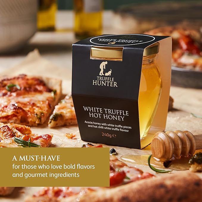 TruffleHunter - White Truffle Hot Honey - Acacia Honey with Truffle Pieces & Chilli Condiment - 8.4oz