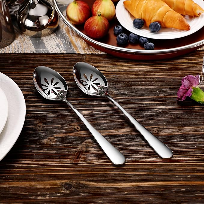 KEAWELL Premium Louise 9" Serving Spoon Set ??18/10 Stainless Steel - Uniting Elegance and Durability - Exquisite Serving Utensils for Parties (Slotted Spoon)
