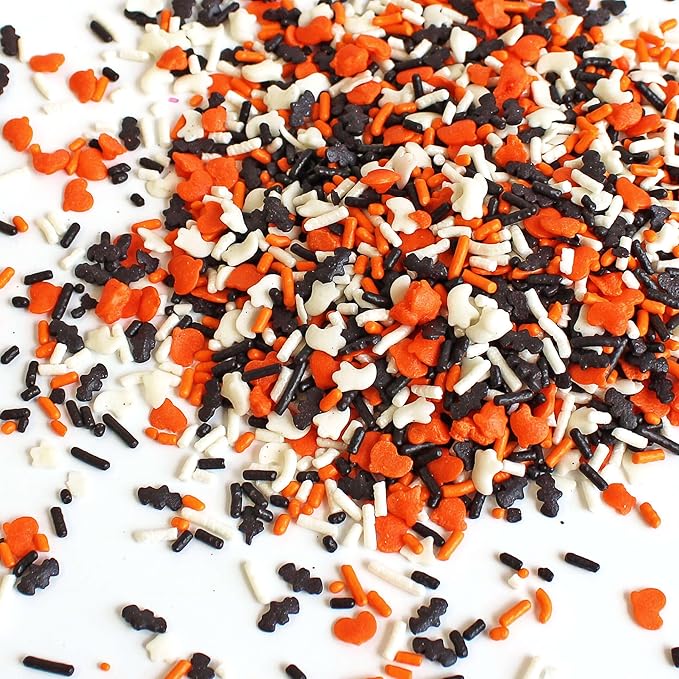Sprinkle Pop Happy Halloween Sprinkles Mix| Bright Orange White Black Confetti Sprinkle with Pumpkins Ghosts Bats| Sprinkles Made in USA for Decorating Cakes Cupcakes Donuts Cookies Brownies, 4oz