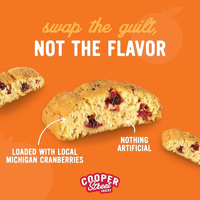 Cooper Street Twice-Baked Orange Cranberry Biscotti Cookies (16 oz) ??Over 50 Biscotti per Bag Loaded with Real Fruit, Traditional Italian Snacks with Coffee or Tea - Dairy, Peanut & Soy Free, Kosher
